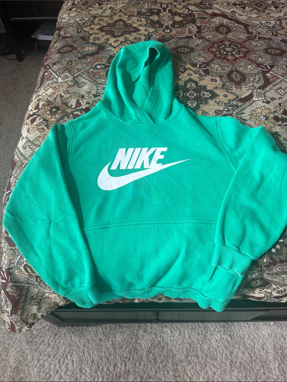 Nike Men's Teal Green Crewneck Hoodie with White Logo